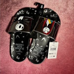 Disney Nightmare Before Christmas Jack & Sally Black-Silver Slides Size 8